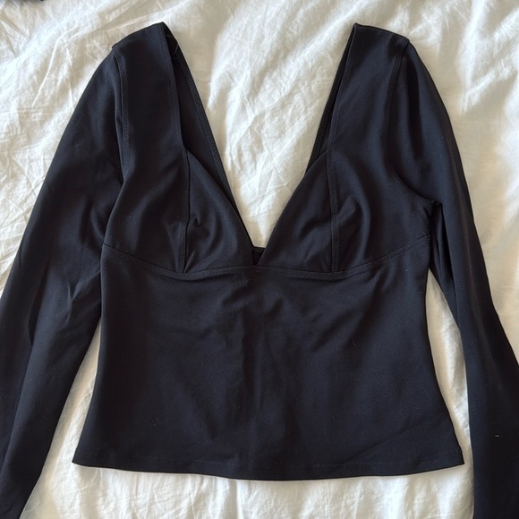 Free People Tops - Free People Black Deep V-Neck Long Sleeve Top